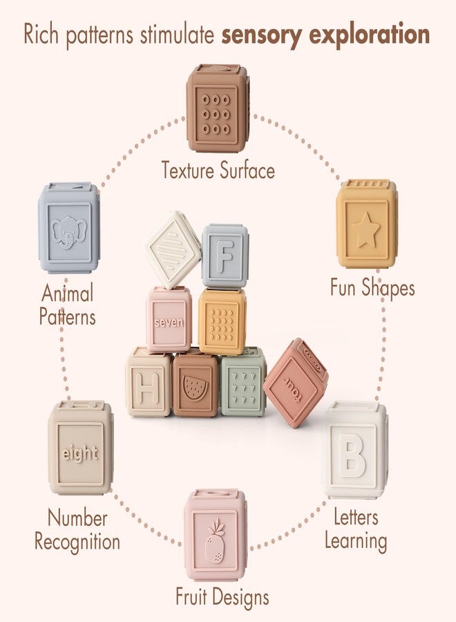 YIVEKO Baby Blocks Stacking for Babies Silicone Soft Building Blocks Teethers Montessori Toys for Babies Education Toys for Toddler Baby 8 PCS-Gentle - Image 3